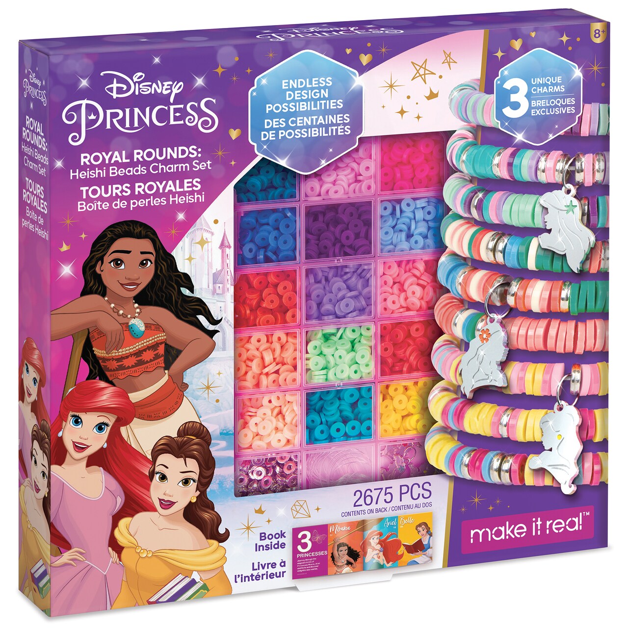 Disney Princess: Royal Rounds: Heishi Beads Charms Set - 2675 Pieces, Make It Real, Beads & Storage Container, 3 Princess Charms, Moana Belle Arielle, Tweens & Girls, All-In-One, DIY Jewelry Kit, Tweens & Girls, Arts & Crafts, Kids Ages 8+